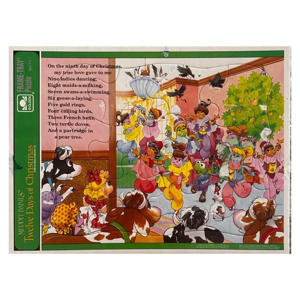 Vintage 1994 Muppet Babies 12 Days of Christmas Puzzle Tray (set of 8)